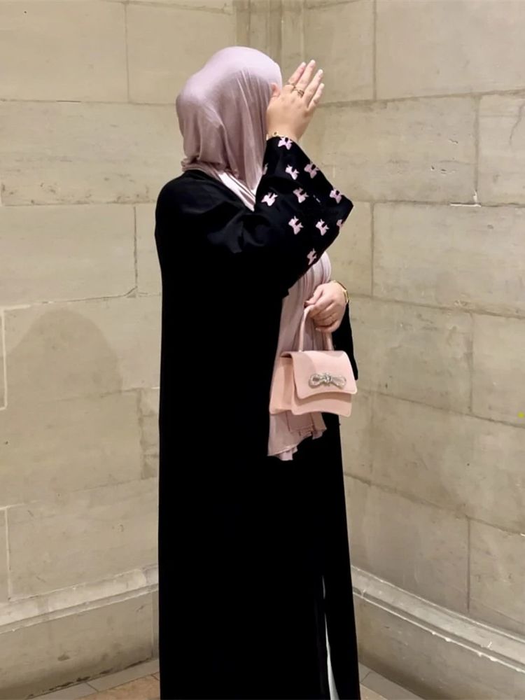 Embroidery Kebaya - Ramadan หัวใจสีดํา Abaya Damen ดูไบกิโมโน Kebaya