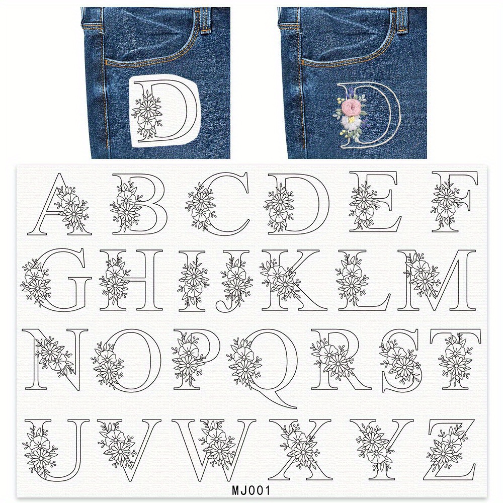 Embroidery Meaning - แผ่นรองปักลาย 1 ชิ้น ลายตัวอักษร D ลายดอกไม้