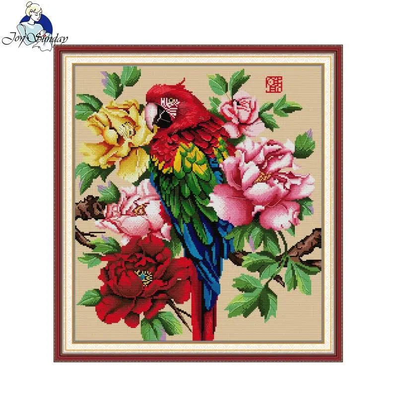 Embroidery Meaning - Joy Sunday นกแก้วที่สวยงามรูปแบบพิมพ์ชุดปักครอสติส Aida 16CT 14CT