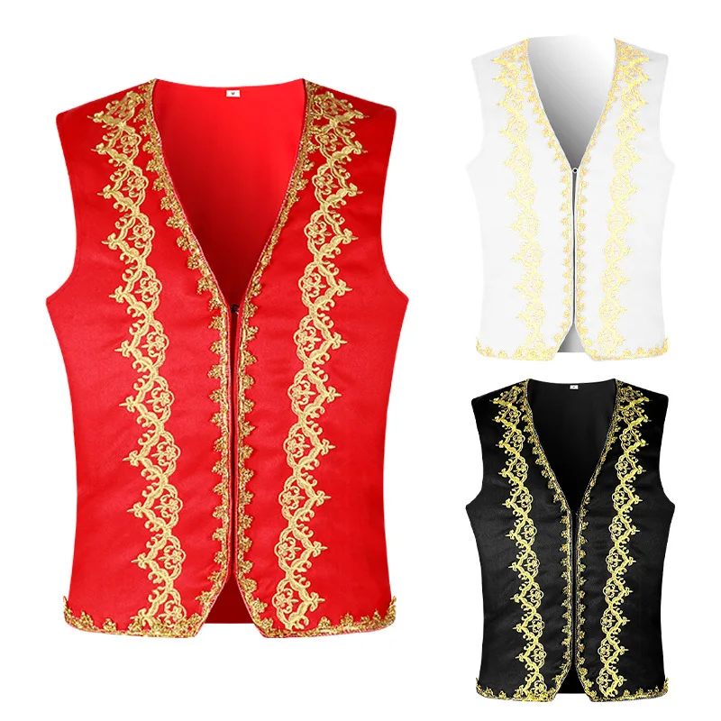Embroidery Online - ยุคกลางเย็บปักถักร้อย Baroque เสื้อกั๊กผู้ชาย SLIM FIT Palace