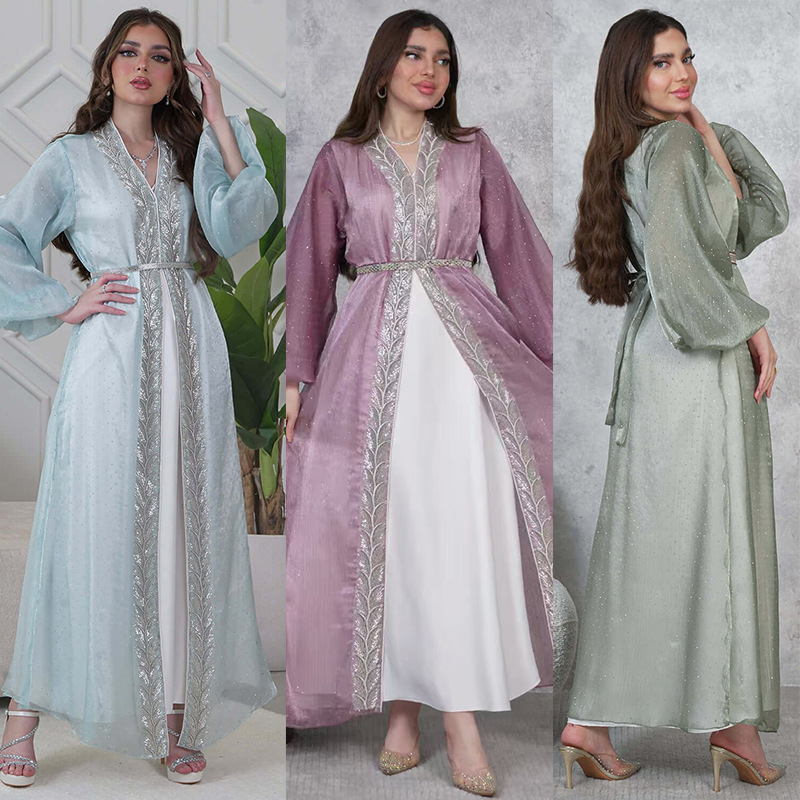 2PCS ชุดสตรีมุสลิมดูไบ Abaya K - Embroidery Kebaya บทวิจารณ์และราคา