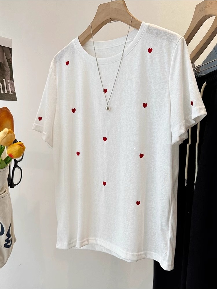 เสื้อยืดแขนสั้นผู้หญิงไซส์ใหญ่ - Embroidery Cotton Shirt บทวิจารณ์และราคา