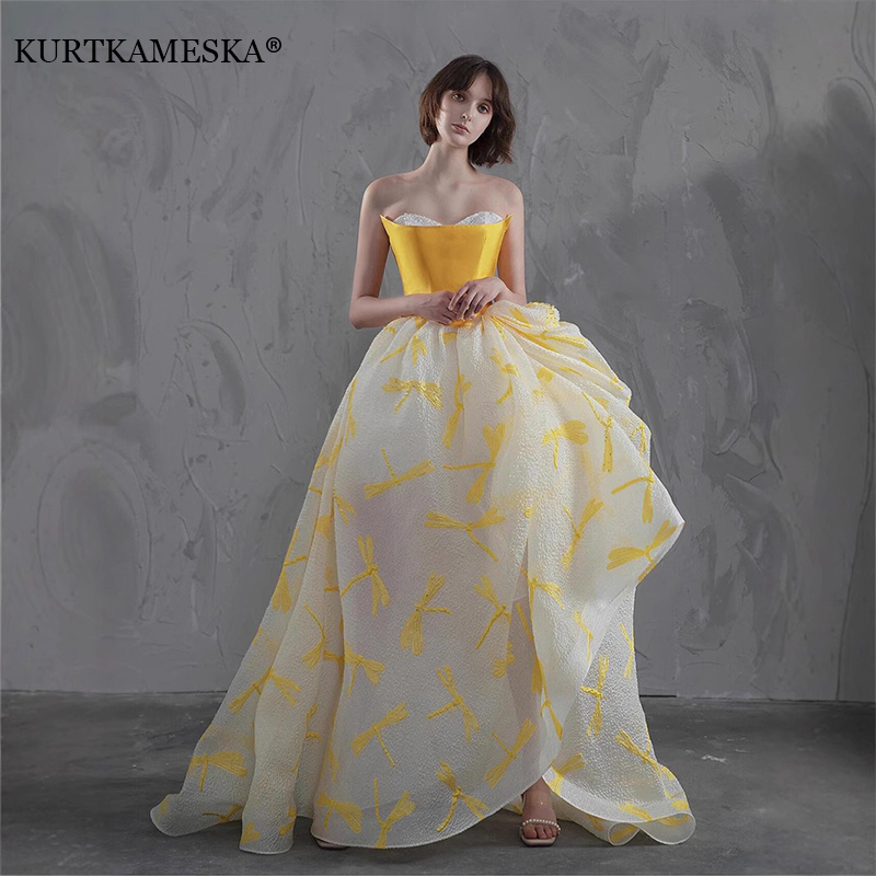 ชุดเดรสผ้าซาตินสีเหลืองหรูหราส - Embroidery Yellow Dress บทวิจารณ์และราคา