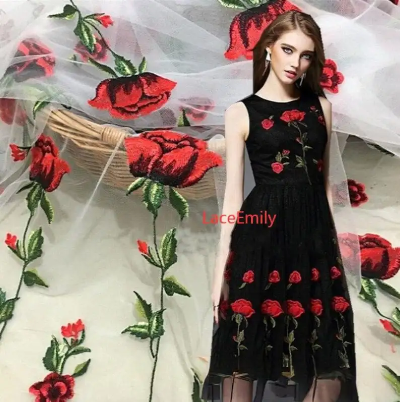 Red Rose ลูกไม้ผ้าดอกไม้เย็บปั - Embroidery Rose บทวิจารณ์และราคา