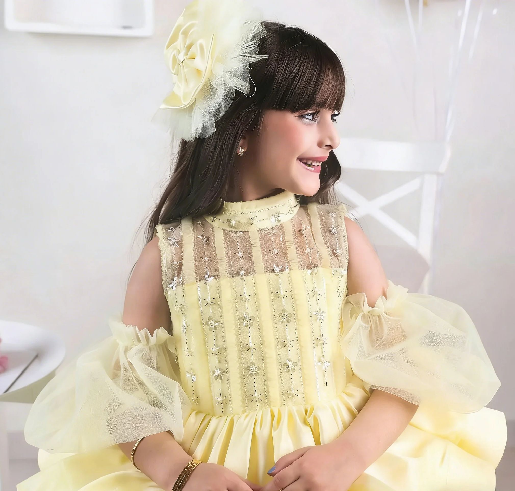 ชุดเดรสเด็กผู้หญิงสีเหลืองสำหร - Embroidery Yellow Dress บทวิจารณ์และราคา