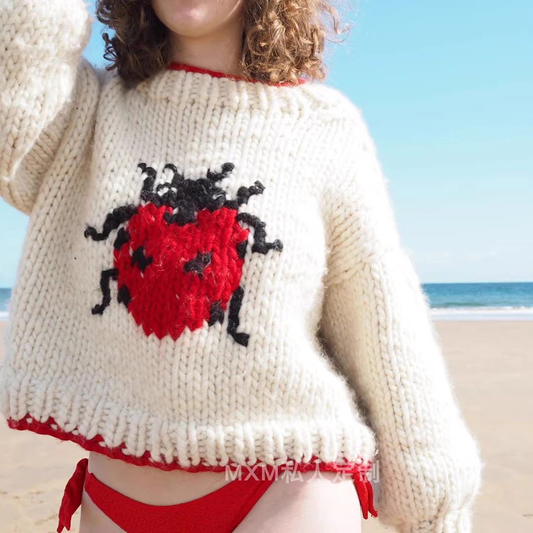 เสื้อสเวตเตอร์ผ้าขนสัตว์แท้ ถั - Embroidery Lady Bug บทวิจารณ์และราคา